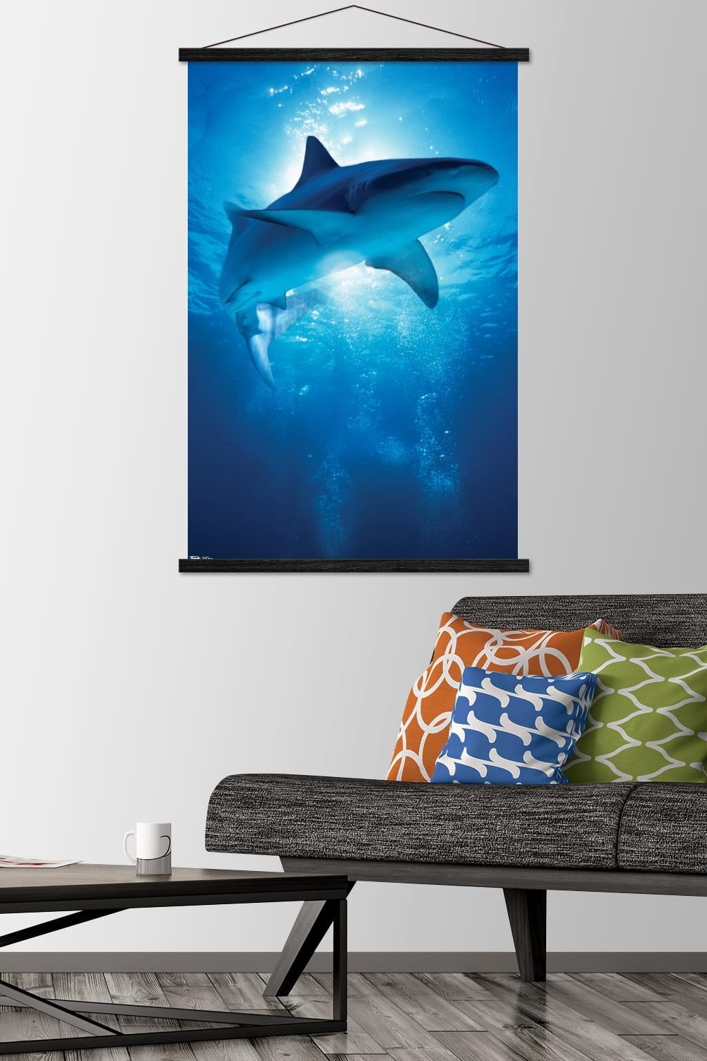 Shark - Depths Wall Poster with Wooden Magnetic Frame, 22.375" x 34"