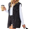 thumbnail image 2 of Women's Denim Jacket Sleeveless Button Down Jean Vest Mid Long Waistcoat, 2 of 5