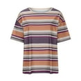 thumbnail image 4 of Lovskoo Women Oversized T-Shirt Striped Short Sleeve V Neck Tee Shirt Casual Loose Drop Shoulder Summer Going Out Tops Red, 4 of 8