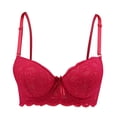 thumbnail image 4 of Sngxgn Women's Lace Bra Non Padded Underwire Unlined Bra Full Coverage Lace Bralette(Red,75B), 4 of 4