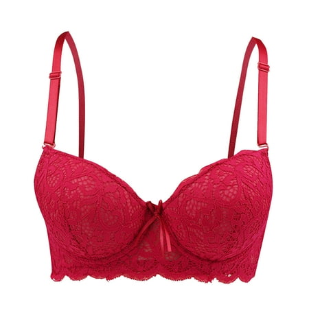 

TOWED22 Womens Wireless Bras Women s Lace Racerback Bralette Wireless Padded Triangle Plunge Bra Red