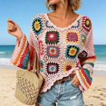 thumbnail image 3 of Crochet Tops for Women Spring Summer Boho Floral Shirts Coverups 2026 Summer Fall Outfits for Women(Pink,XL), 3 of 4