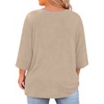 thumbnail image 3 of Kixjoy Plus Size Tops for Women Casual 3/4 Sleeve Loose Fit Shirt Soild Hollow Crewneck Blouse Fashion Business Fall Shirts for Women, Khaki 5XL, 3 of 3