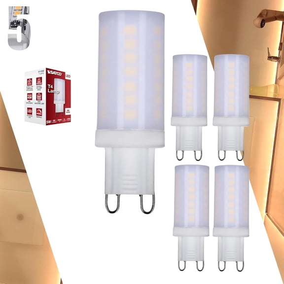 Satco S11236 5W G9 LED Bulb, Frosted, 3000K Soft White, T4 Shape, 120V, Dimmable, 40W HID Equivalent, 2.13" Mol, 5 Pack