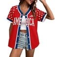 thumbnail image 2 of Unir Light Polyester Women 4th Of July Baseball Button Up Jersey, Patriotic USA Star Striped Short Sleeve Casual Shirt, Loose Summer Holiday Layering Outer Top, S-XXXXXL, True To Size, 2 of 4