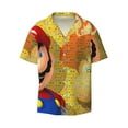 thumbnail image 2 of Lsque Mario print Men's Cuban Collar Short Sleeve Shirt Summer Beachwear Casual Button Down Fashionable Vacation Leisure Shirt-Medium, 2 of 7