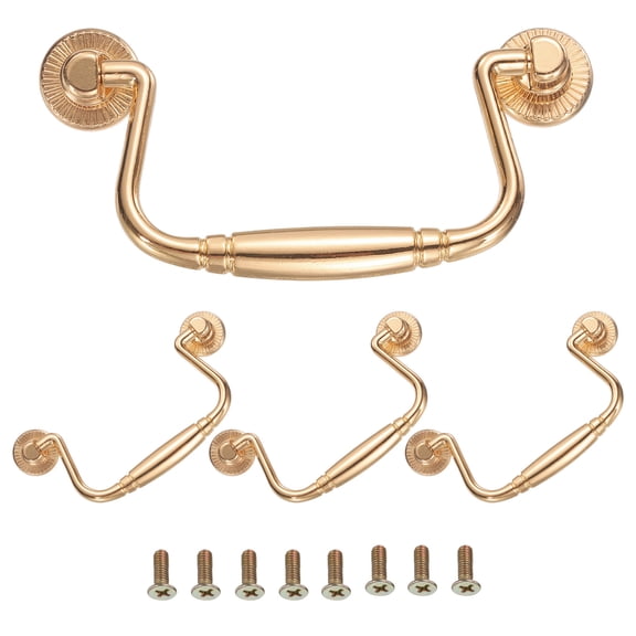4pcs Bail Pull Handle, 4 Inch Bail Drawer Pull Swing Drawer Pulls, for Wooden Drawer Dresser Cupboard Champagne Gold