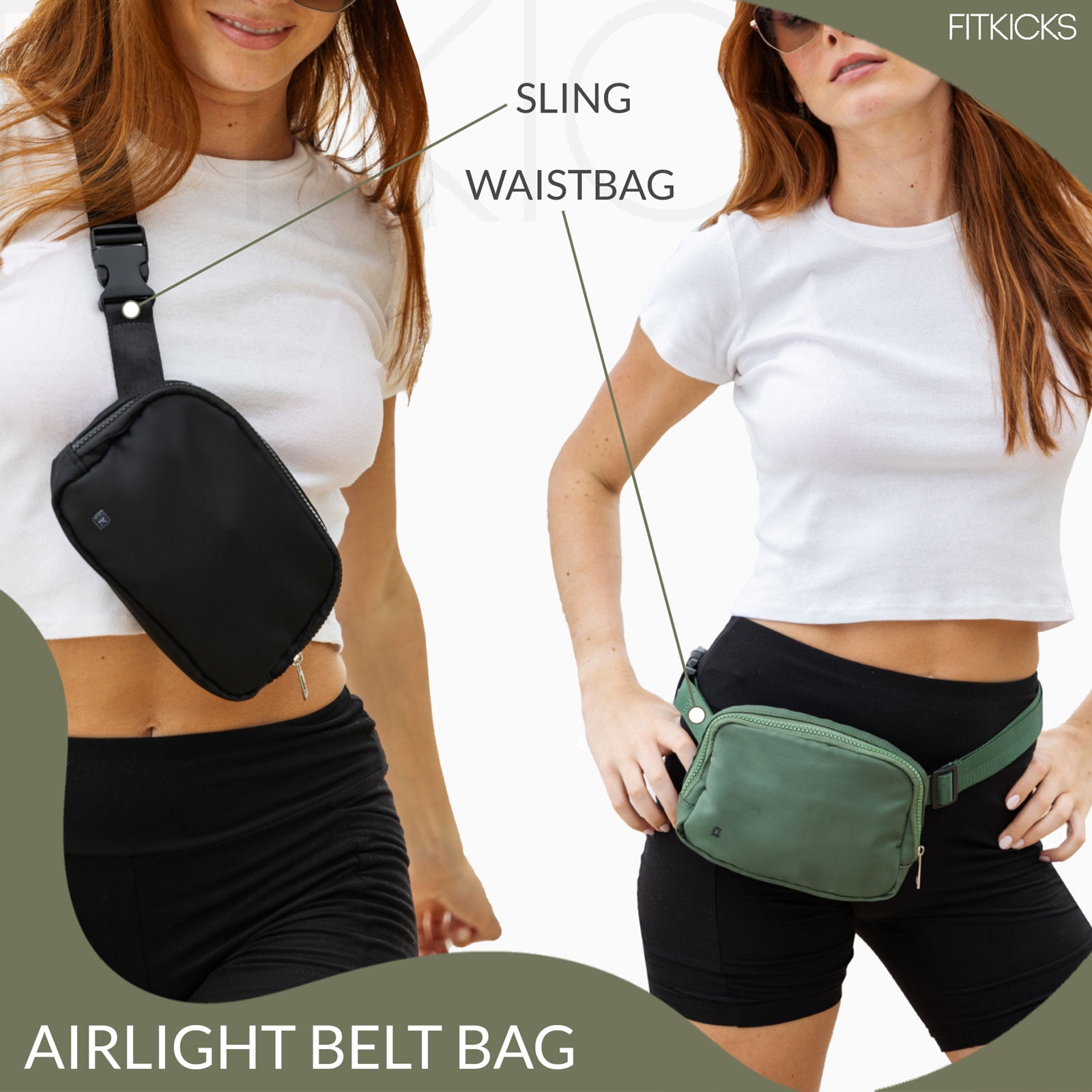 FITKICKS Airlight Belt Bag Lightweight Fanny Pack, Waist Pouch with Adjustable Strap - Black