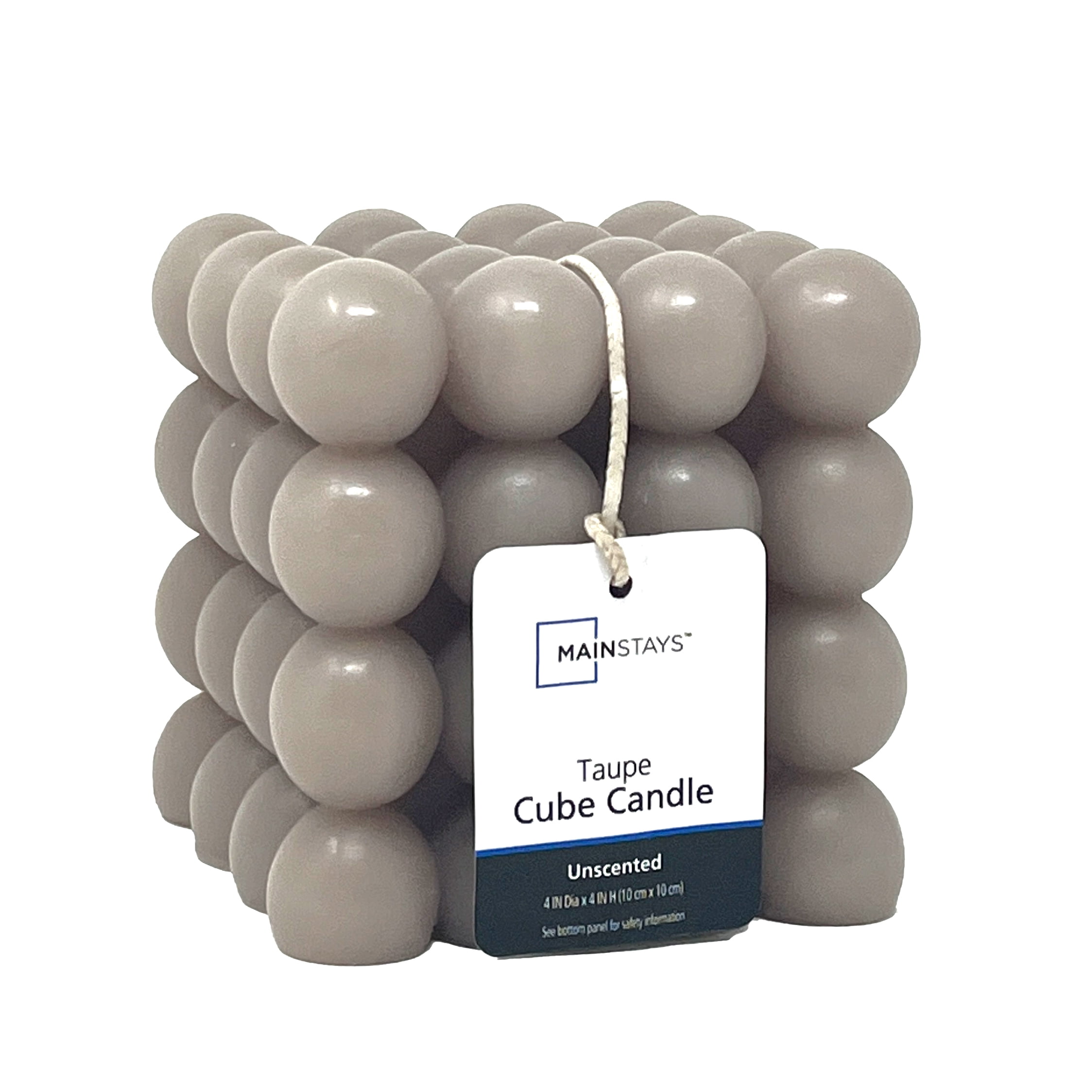 Mainstays Single Wick Square Bubble Candle, Unscented, Taupe