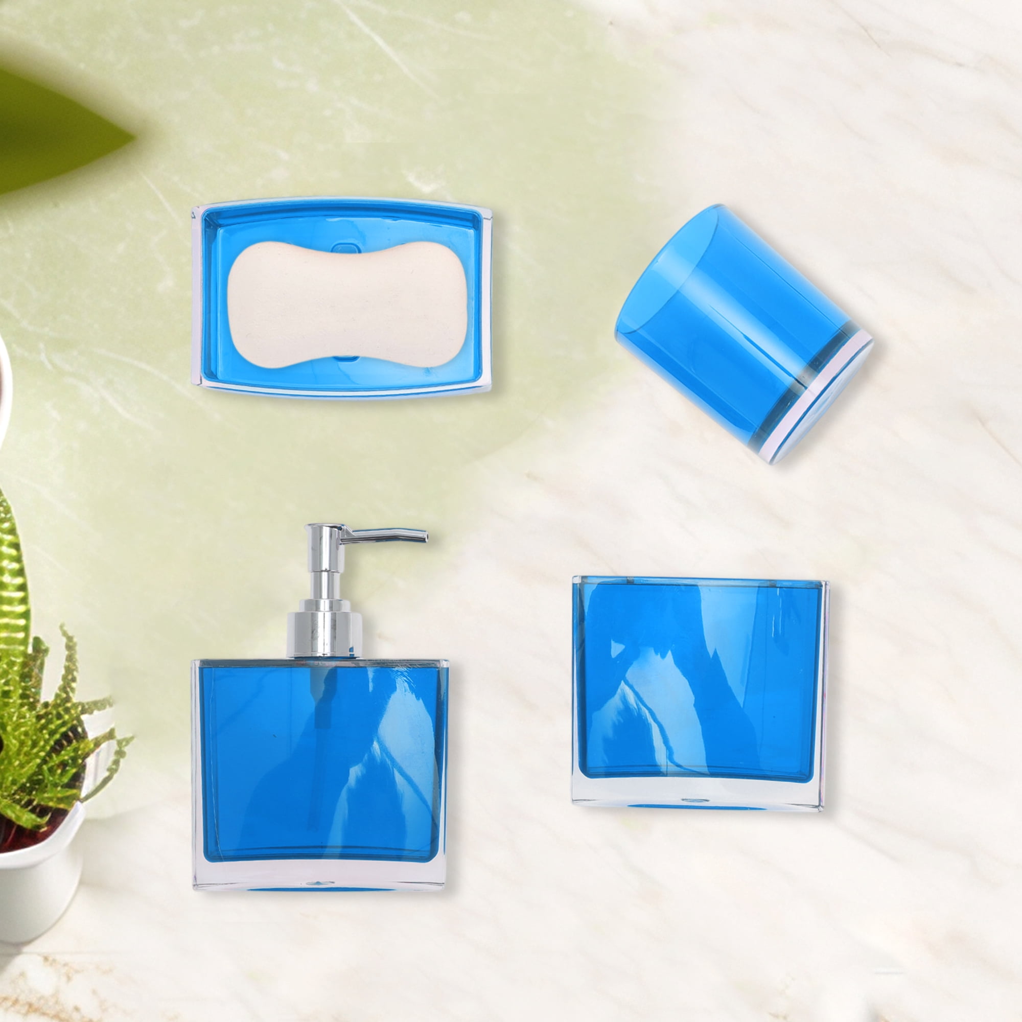 Unique Bargains 4Pcs Lightweight Bathroom Accessories Set Blue