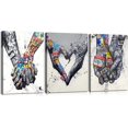 thumbnail image 1 of 3 Pieces Graffiti Wall Art Hand Heart Gesture Colorful Wall Art Love Wall Decor Graffiti Art Holding Hands Wall Art Graffiti Poster Graffiti Canvas Pop Art Canvas for Bedroom Decor 12x16x3, 1 of 5