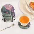 thumbnail image 3 of Yayeee 6 PCS Drink Coasters with Holder Set Woven Absorbent Round Tabletop Hot Pad, Green Night Deer, 3 of 7
