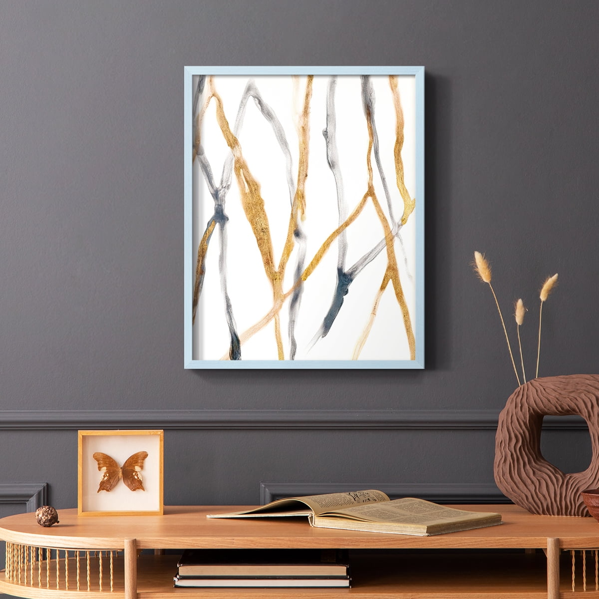 Runnel X Framed Print in Blue Solid Wood Framed Print No Nail Hanging