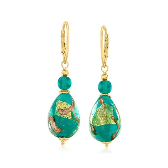 Ross-Simons Italian Green and Goldtone Murano Glass Drop Earrings in 18kt Gold Over Sterling, Women's, Adult