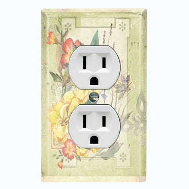 Metal Light Switch Plate Cover Floral Nature Postcard Newspaper Damask Green FLW092