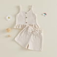 thumbnail image 4 of kpoplk Toddler Baby Girl Summer Clothes Ruffled Sleeve Ribbed Knit T-Shirt Tops Cute Floral Shorts Set 2Pcs Outfits 2-8Y(Beige,2-3 Y), 4 of 7