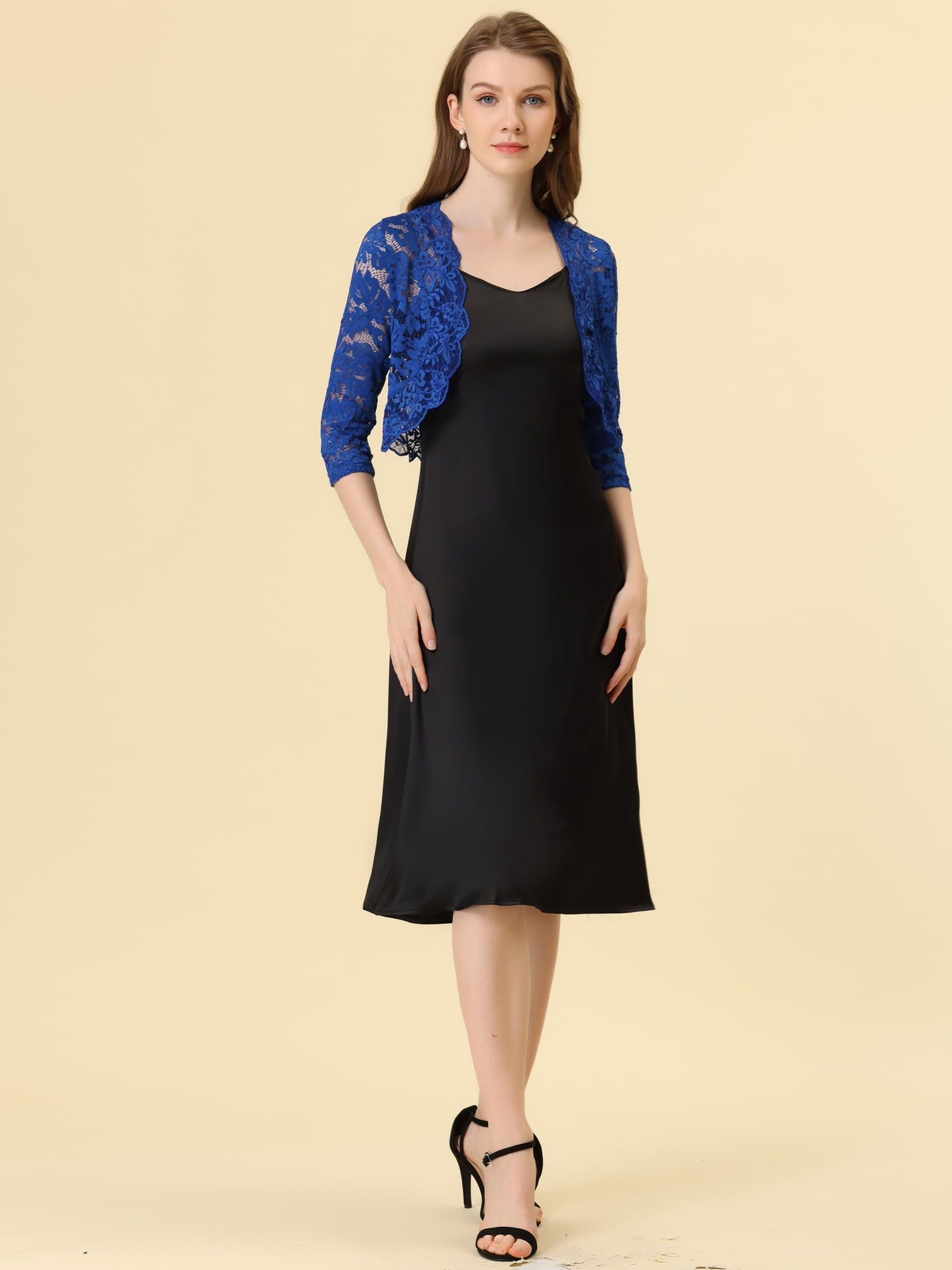 DARING DIVA 3/4 Sleeve Sheer Floral Lace Shrug Top 3XL Cobalt Blue