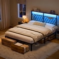thumbnail image 2 of GUNAITO Full Bed Frame with 48.8 " High Storage Headboard and 2 Drawers, Metal Platform Bed with LED & Charging Station, Rustic Brown, 2 of 10