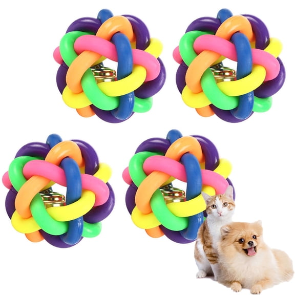 Pet Enjoy Dog Chew Toys for Aggressive Chewers,Interactive Dog Balls for Dogs,Bell Sounds When Rolled or Shaken, 4 Pack Durable Puppy Teething Chew Toy
