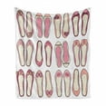 thumbnail image 1 of Retro Soft Flannel Fleece Throw Blanket, Ballerina Shoes with Ribbon Roses Stripes and Polkadots Feminine Kids Design, Cozy Plush for Indoor and Outdoor Use, 50" x 60", Beige Pink, by Ambesonne, 1 of 6