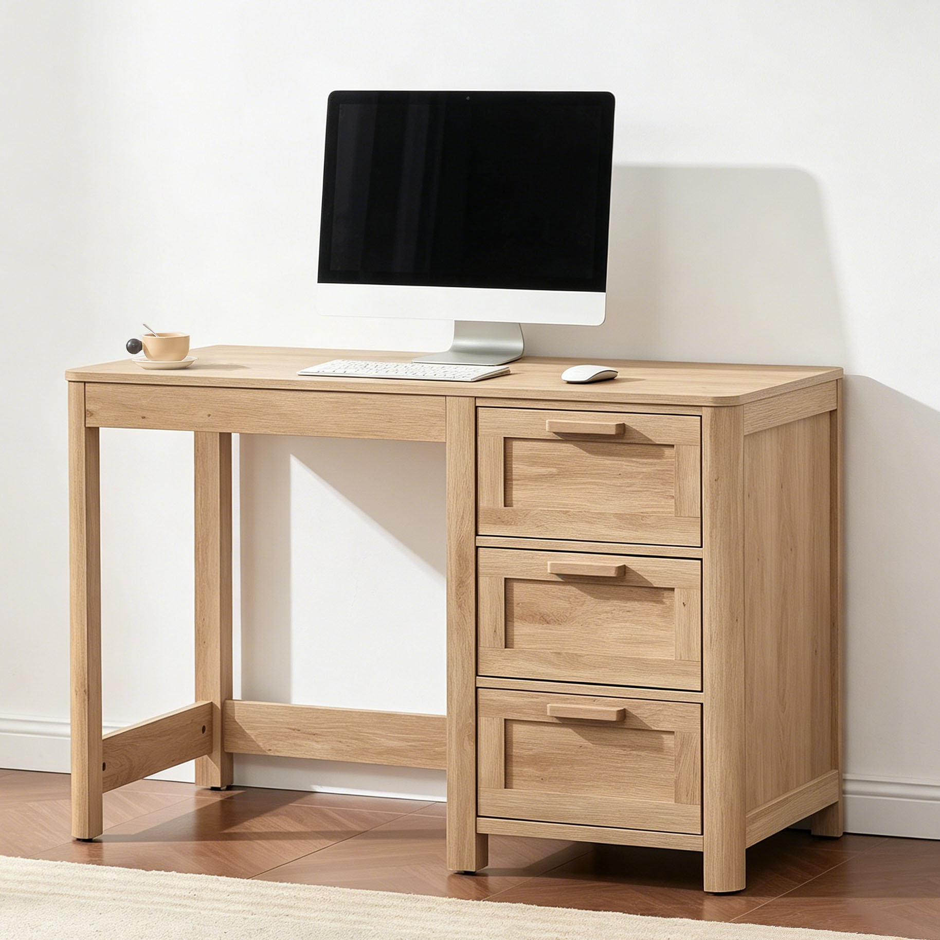 Joaxswe 48 inch Farmhouse Computer Desk, Home Office Desk with 3 Drawers, Writing Desk, Vanity Desk for bedroom, Natural Wood