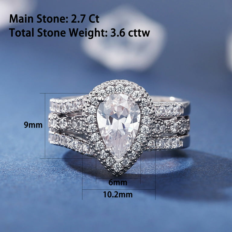 Newshe Wedding Ring Sets Engagement rings for women 925 Sterling Silver  Ring Enhancer Flower Halo 5A Cz Size 10