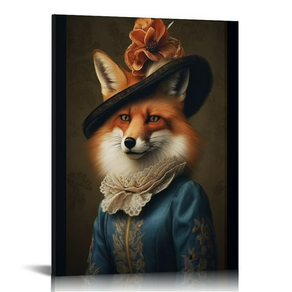 ONETECH Victorian Fox Vintage Gothic Canvas Art Print - Dark Academia Fox Wall Decor, Large Wall Art, Canvas 16x20 in
