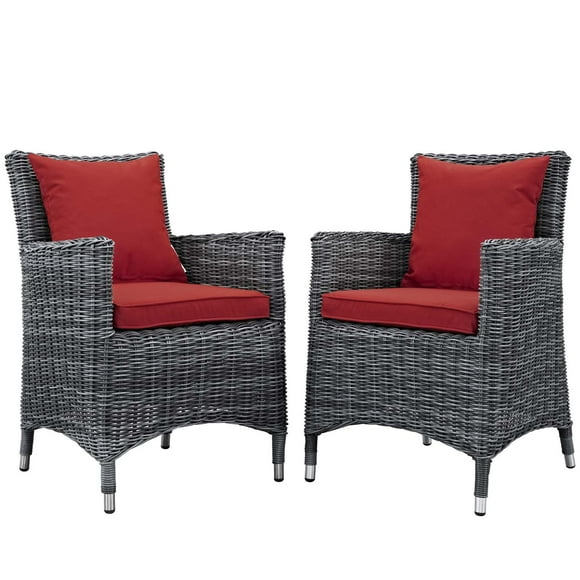 Modway Summon 2 Piece Outdoor Patio Sunbrella® Dining Set in Canvas Red