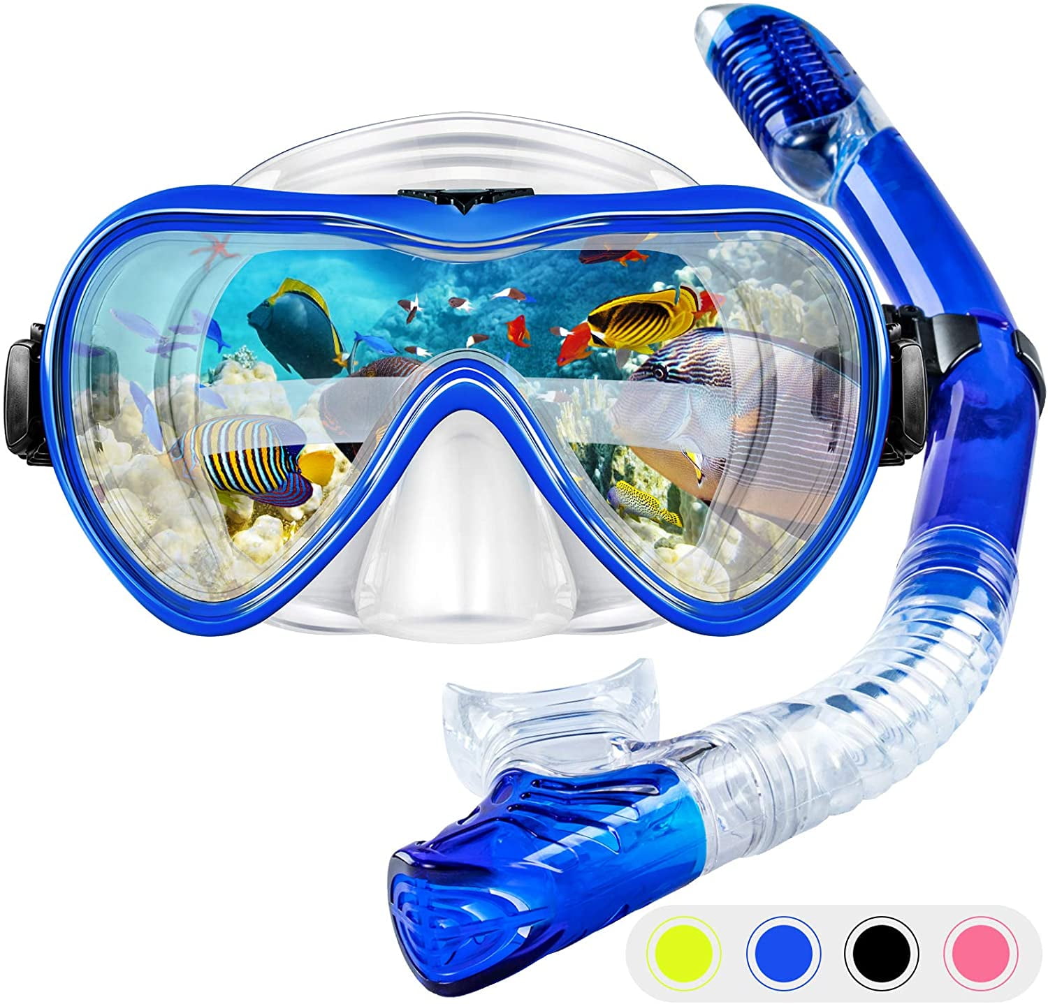 Adult Child Tempered Glass Diving Mask Full Dry Snorkel Tube Scuba Snorkeling AF 