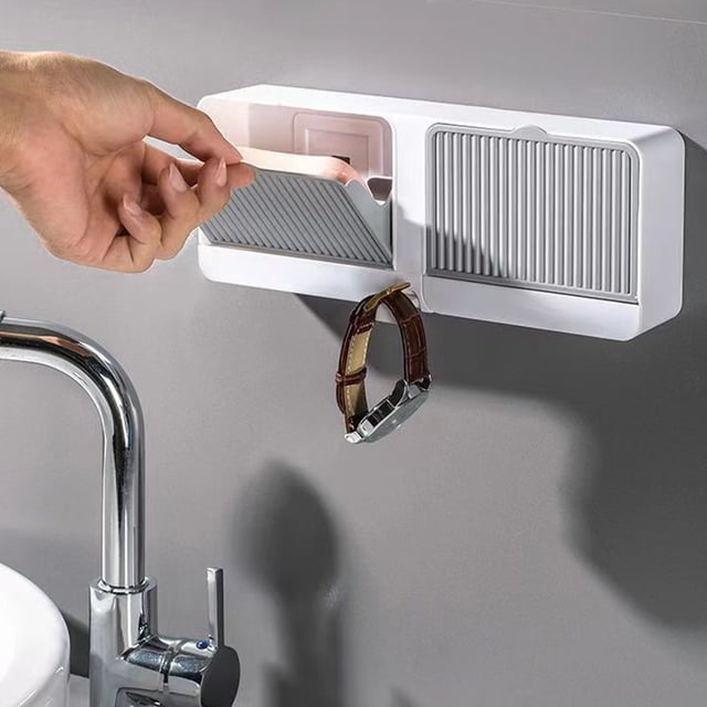 Bathroom Laundry Soap Box Dormitory Soap Box Wall-Mounted Double-Compartment Drainable Soap Box With Renovate Lid No Drilling Required