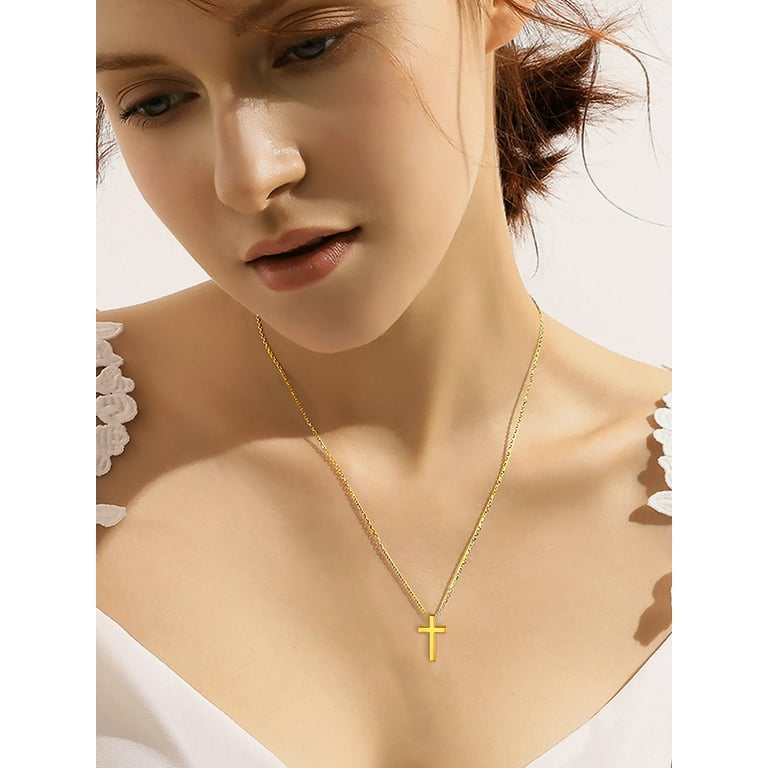 Bestyle Sterling Silver Cross Necklace for Women, Gold Plated
