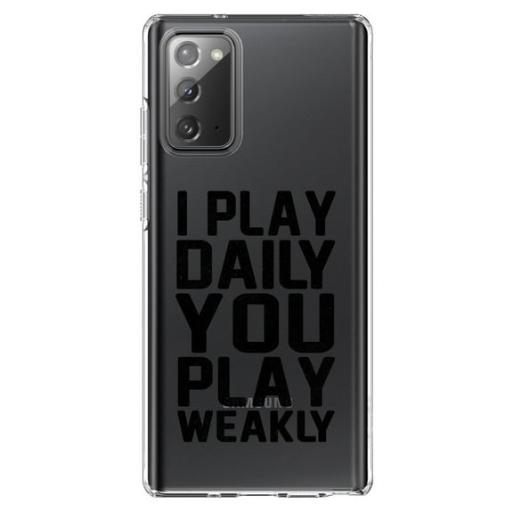 DistinctInk Clear Shockproof Hybrid Case for Samsung Galaxy Note 20 (6.7" Screen) - TPU Bumper Acrylic Back Tempered Glass Screen Protector - I Play Daily You Play Weakly
