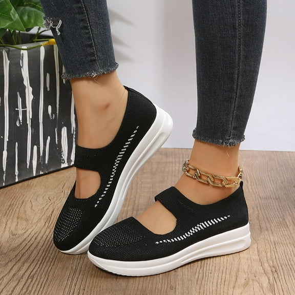 BONIXOOM Platform Sneakers for Women Shoes for Women Slip-Ons Running Slip-On Casual Shoes Black 2024 Summer Clearance Size 6.5