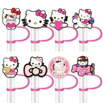 Hggkaie 8Pcs Hello_Kitty Straw Cover Cap for Stanley Cup 40oz/30oz Tumbler, 67mm Reusable Drinking Straw Topper Accessories, Portable Silicone Protector Plugs Decorations Gifts A1122-057