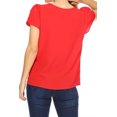 thumbnail image 3 of Women's Casual Solid Pleated Front Petal Cap Sleeve Round Neck Tee Blouse Top, 3 of 6