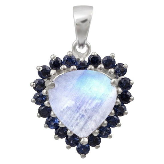 7MM Heart Moonstone & Blue Cz 925 Sterling Silver Cluster Valentines Day Gifts Pendant