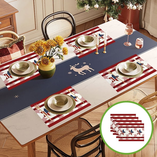 Manteles individuales de lino con estampado clásico de tres colores para el Día de la Independencia, para restaurantes, cocinas, fiestas, decoración de mesas, 4 unidades