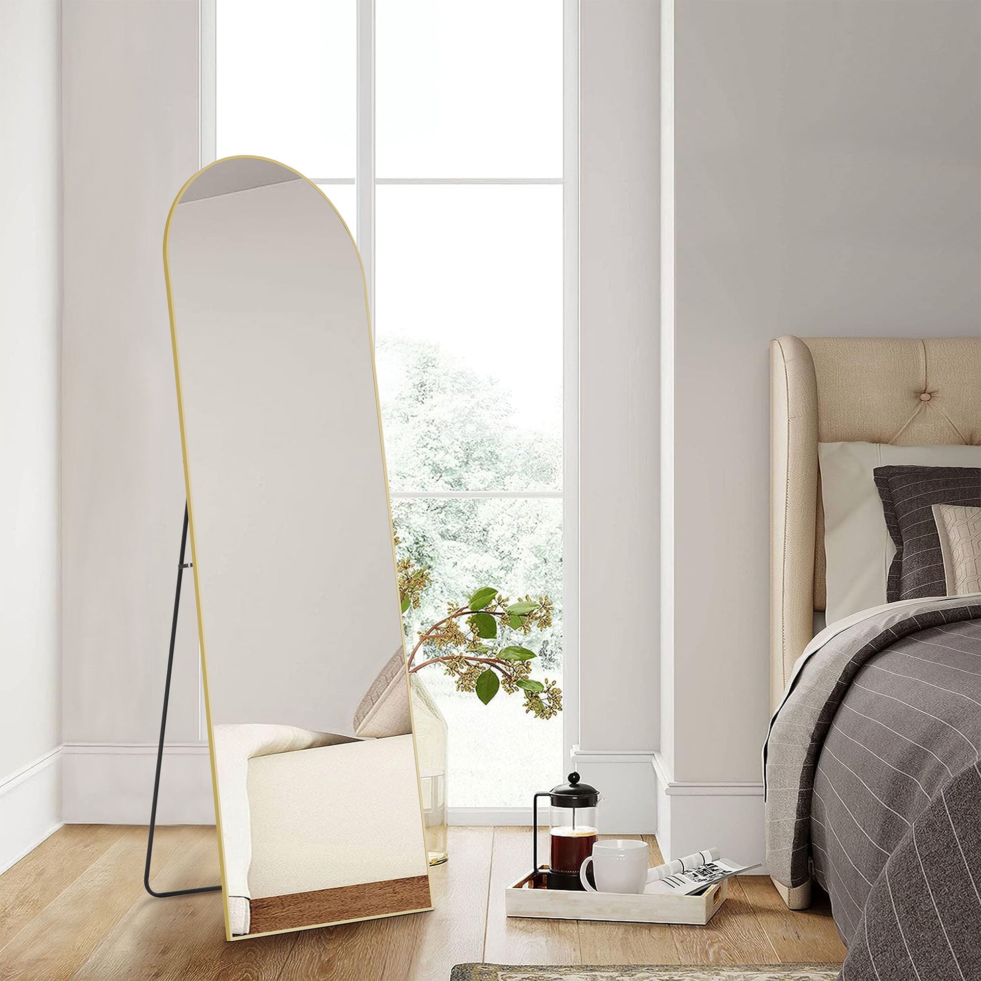 MAYEERTY 64"x21" Arched Full-Length Mirror - Floor Standing Full-Body, Gold