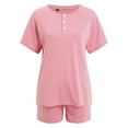 thumbnail image 3 of Riforla Two Piece Outfits for Women Shorts Casual Sets Button Down Top and Shorts Set Sweatsuits with Pockets Pink M, 3 of 4