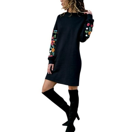 Floral Jumper Dress - Women Long Sleeve Floral Jumper Dresses Loose T Shirt Sweater Dress Tops