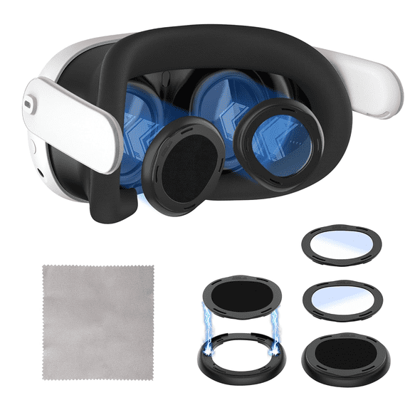 STARTRC GAMES Lens Protector Kit for Meta Quest 3, Anti-Fog Wipe, Blue Light Blocking Glasses and Magnetic Spacer Cover