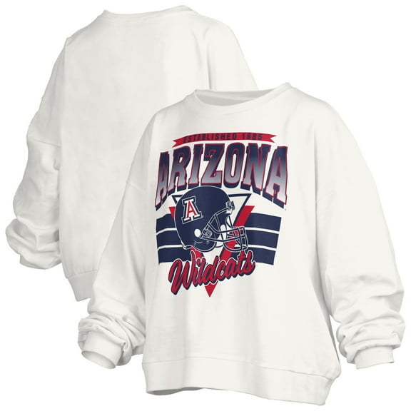 Women's Pressbox White Arizona Wildcats Oversized Janice Retro Waist-Length Pullover Sweatshirt