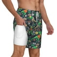 thumbnail image 2 of Kdxio Dinosaur Plays Soccer Print Men'S Swim Trunks With Compression Liner 7 Inch Inseam Quick Dry Swim Shorts, 2 of 7