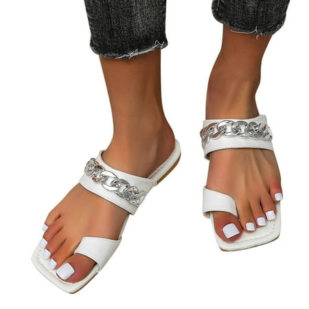 

KaLI_store Shower Slippers Womens Heel Slip-on Mules Closed Toe Strappy Fashion Summer Pumps Sandals White Side 8.5