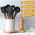 thumbnail image 3 of Silicone Cookware Kitchen Utensil Set - 9-Piece 446°F Heat Resistant Kitchen Gadget Set with Wood Handles for Non-Stick Cookware (BPA Free, Black), 3 of 7