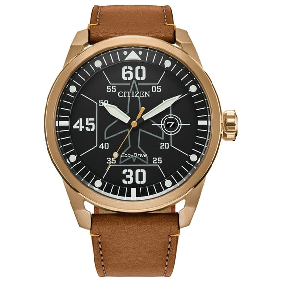 Citizen Men's Eco-Drive Avion Brown Leather Strap Watch - AW1733-09E