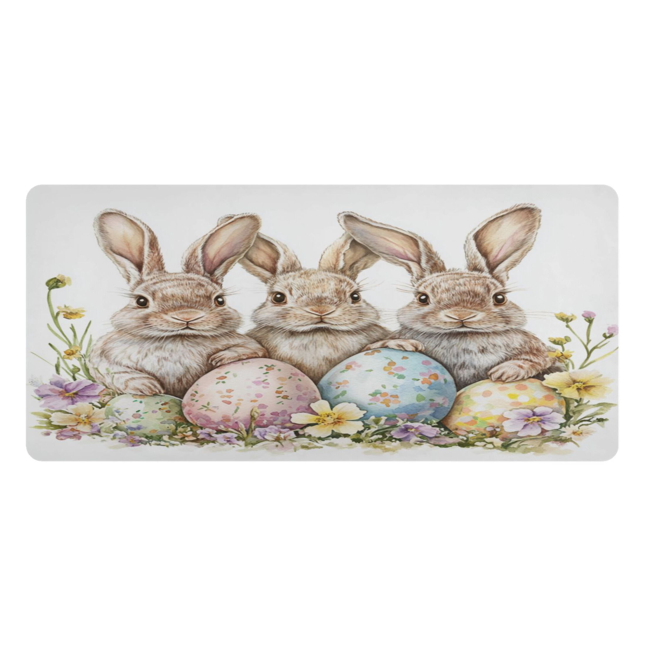 Leather Keyboard and Mouse Desk Mat Office Desk Accessories Protective Office Desk Decor Desk Pad Mat for Gaming, Work from Home, Office Three Cute Bunnies 16.5" x 35.4"