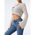 thumbnail image 5 of Fiomva Women Hollow Out Crochet Knit Crop Top Color Block Pullover Jumper Tops Loose Patchwork Shirts 90S Streetwear, 5 of 9