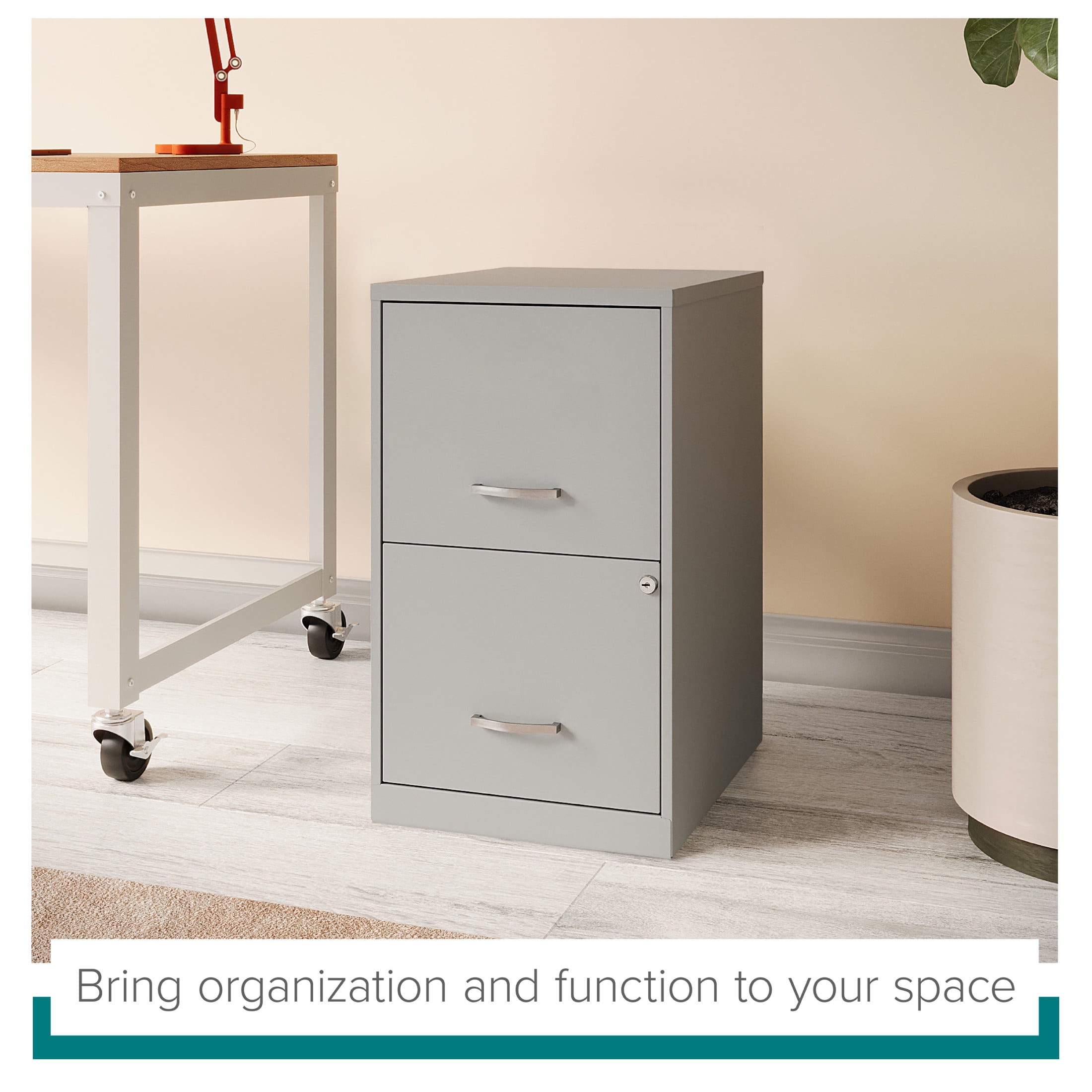 Space Solutions 18" Deep 2 Drawer Letter Width Vertical File Cabinet, Silver