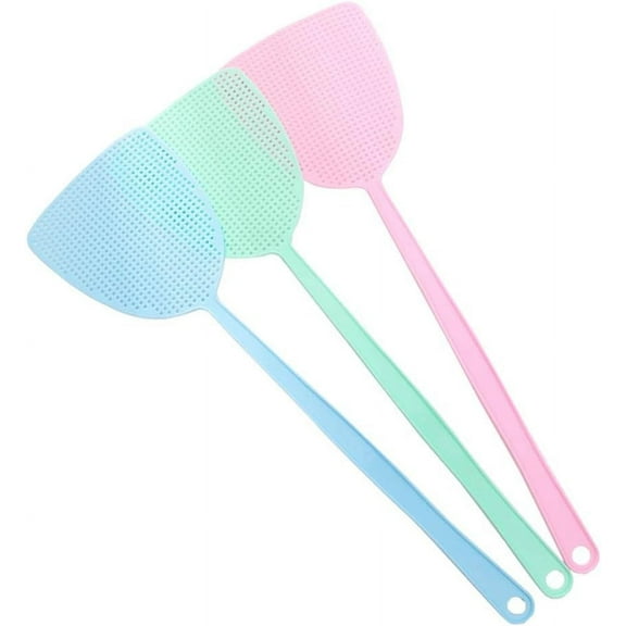 3-Pack Plastic Fly Swatters Heavy Duty, Fly Killer With Long Handle, Large Long Handle Fly Swat Shatter for Indoor and Outdoor